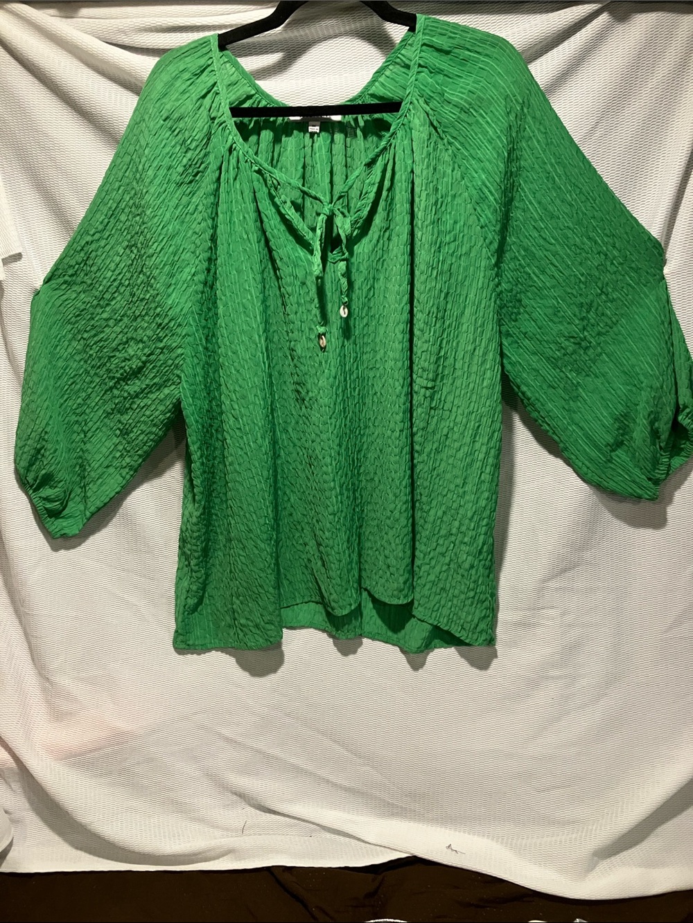 Rose & Olive Kelly Green Peasant Tunic with Tie Neck